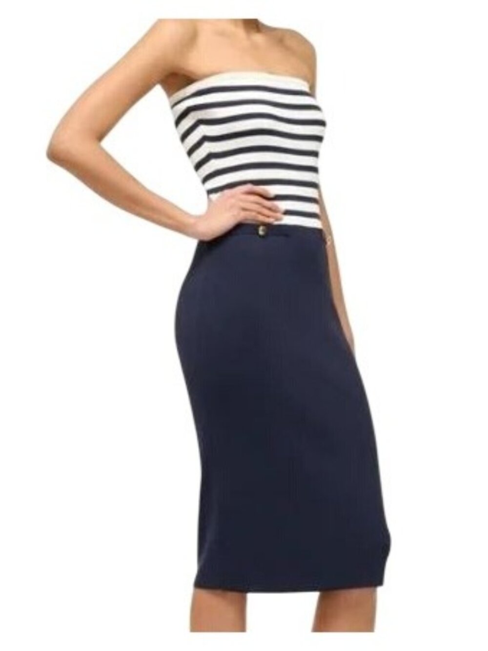 Staud Women's Dress Nautical Strapless Blue White Stripe XL New Navy Knit Preppy